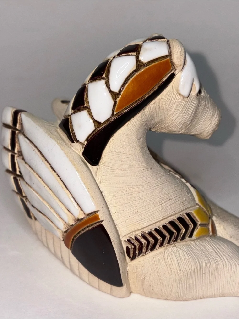 Vintage Artesania Rinconada Pegasus Winged Horse Clay and Tile Figurine Sitting